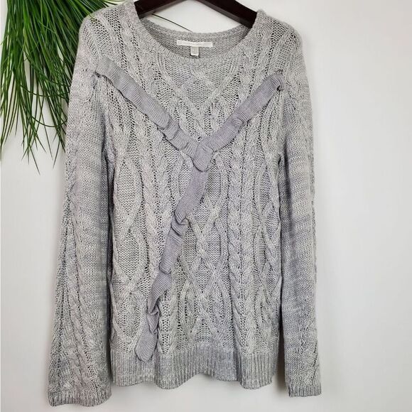 Lauran Conrad LC LARGE Heather Gray Ruffle Sweater - Picture 2 of 8